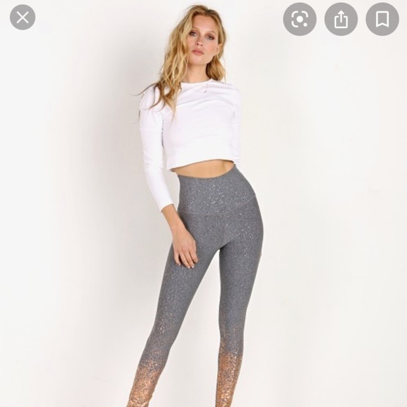 Beyond Yoga Small Black White Rose Gold Speckle High Waist Midi Leggings - Picture 1 of 7